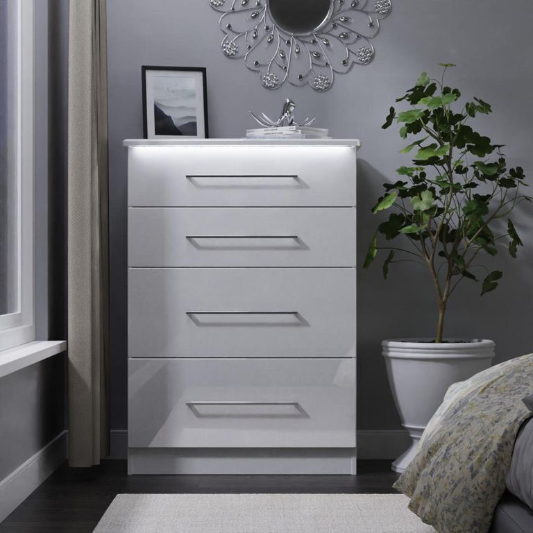 Paris White Gloss 4 Drawer Deep Chest