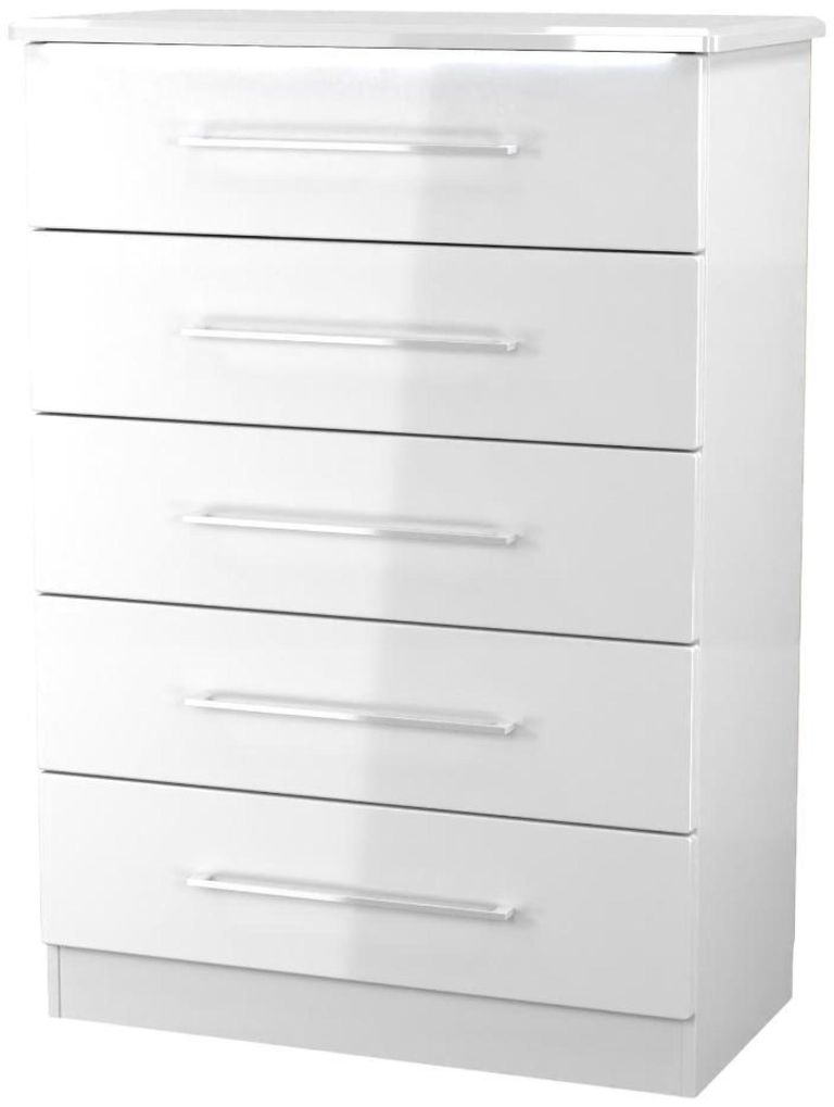 Paris White Gloss 5 Drawer Chest