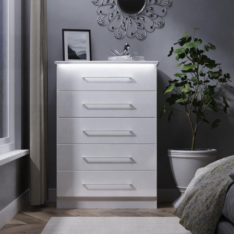 Paris White Gloss 5 Drawer Chest