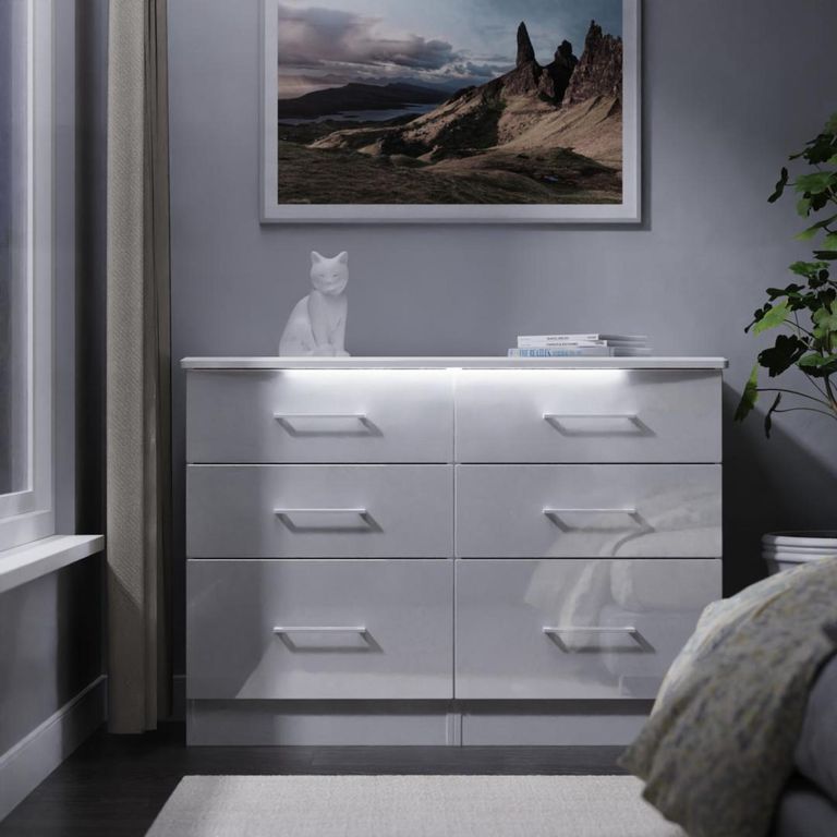 Paris White Gloss 6 Drawer Midi Chest