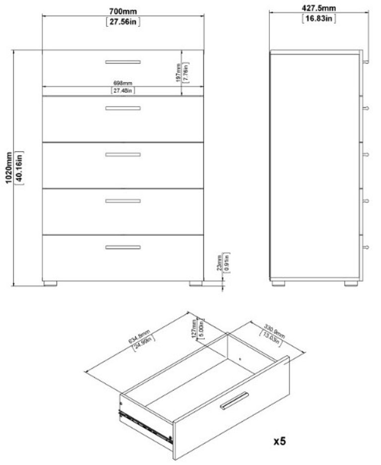 Pepe Black 5 Drawer Chest