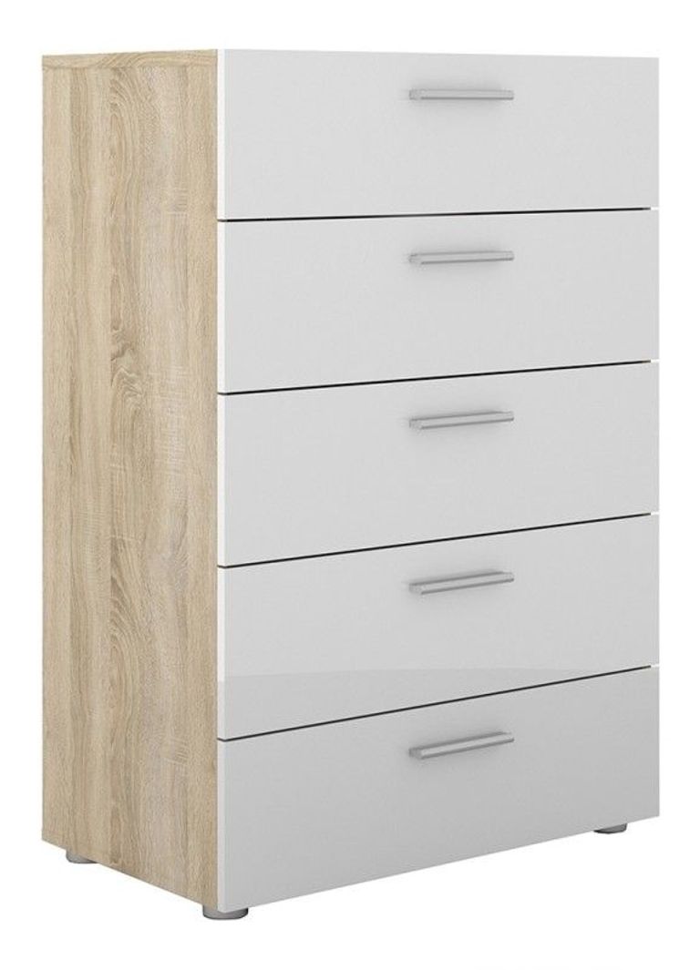 Pepe Oak Effect and White Gloss 5 Drawer Chest