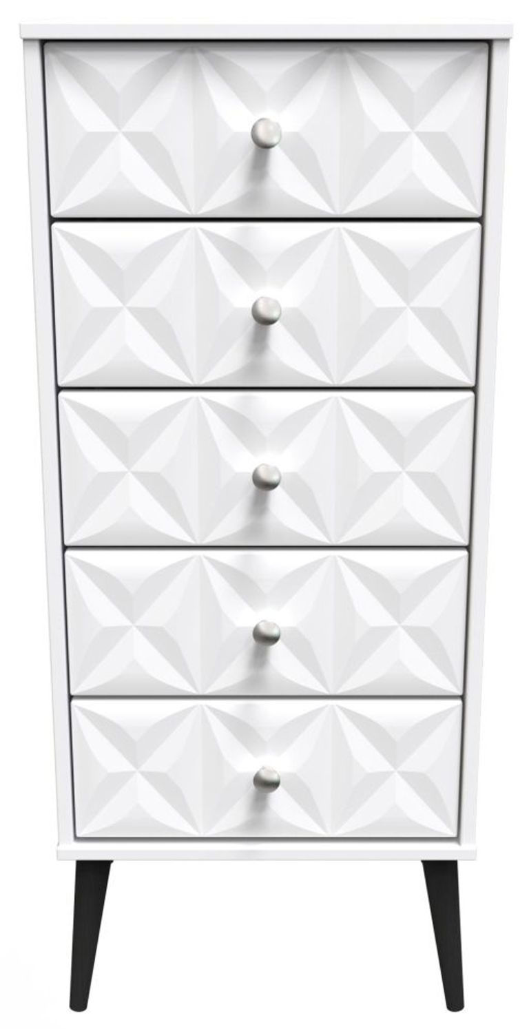 Pixel White 5 Drawer Narrow Chest