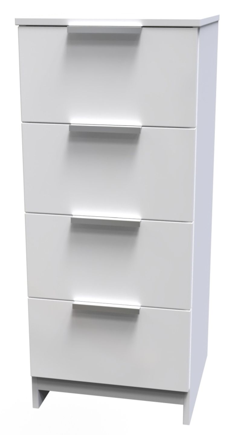 Plymouth White Gloss 4 Drawer Narrow Chest