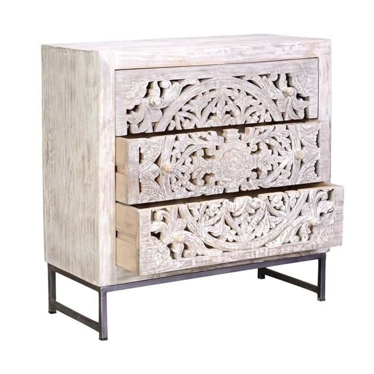 Quintana Chest - Washed Carved - Mango Wood - 3 Drawer