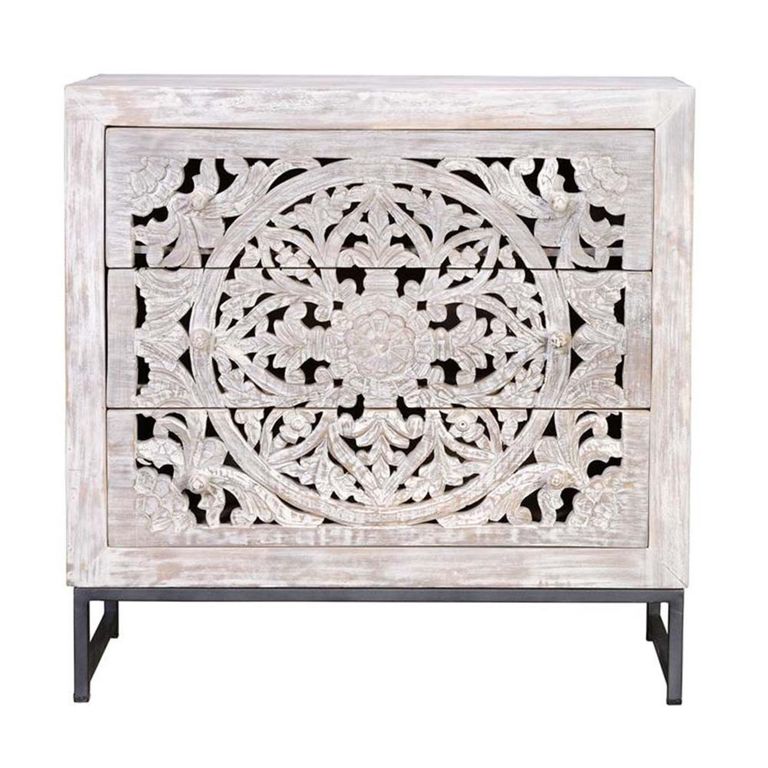 Quintana Chest - Washed Carved - Mango Wood - 3 Drawer