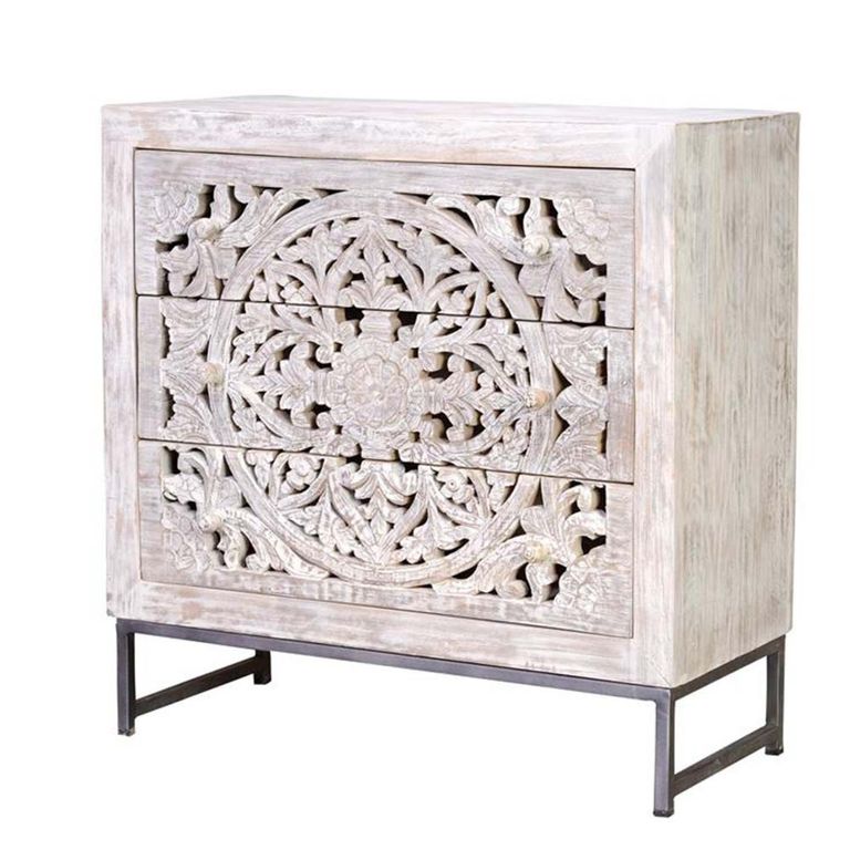 Quintana Chest - Washed Carved - Mango Wood - 3 Drawer