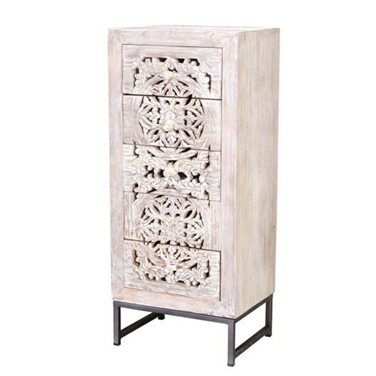 Quintana Chest - Washed Carved - Mango Wood - 5 Drawer - Tall