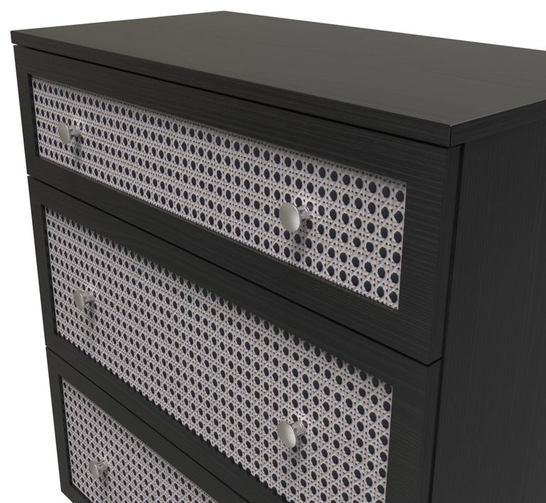Rattan and Black Ash 3 Drawer Deep Chest