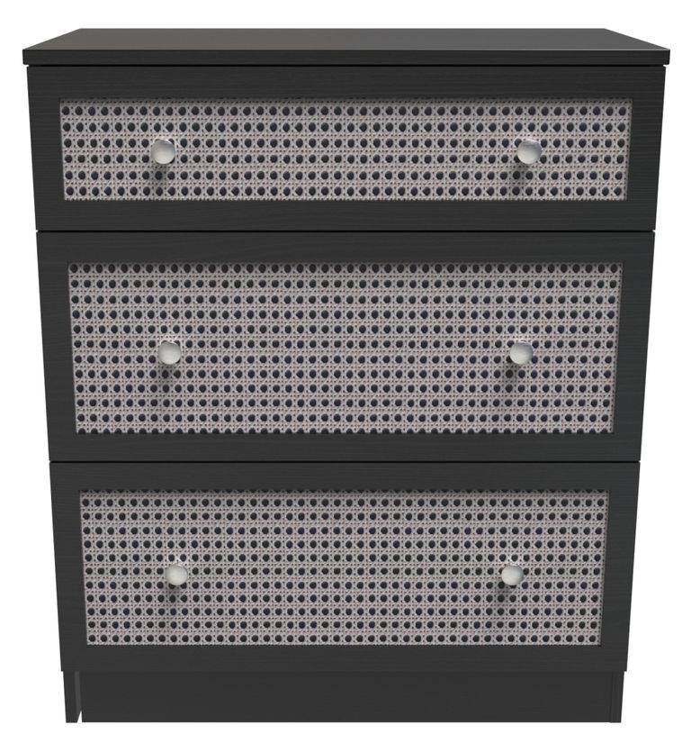 Rattan and Black Ash 3 Drawer Deep Chest