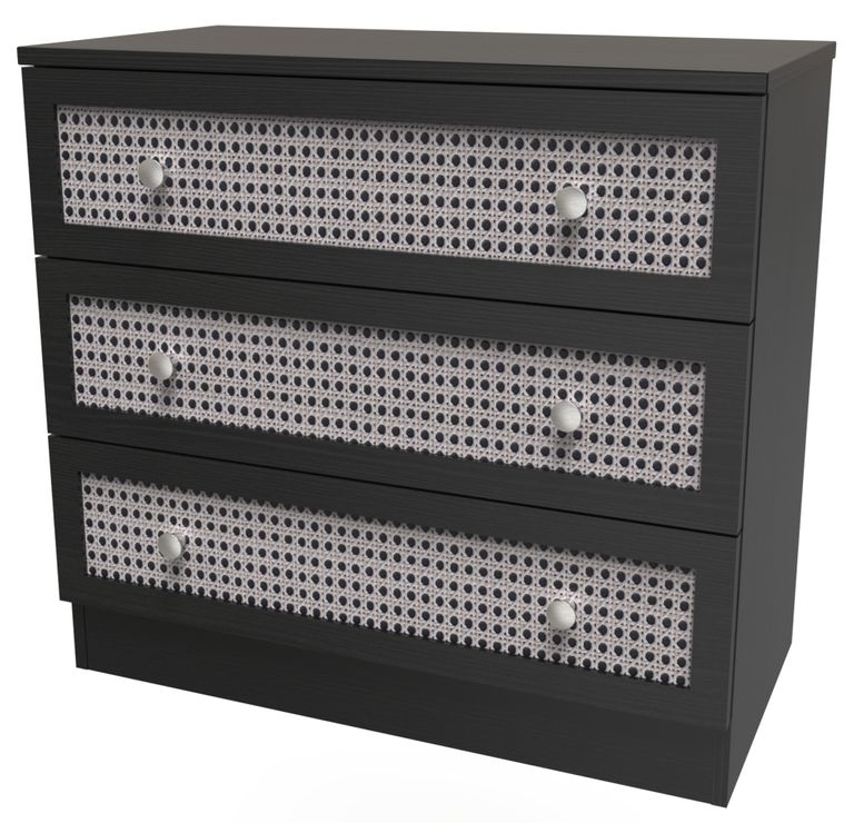 Rattan and Black Ash 3 Drawer Small Chest