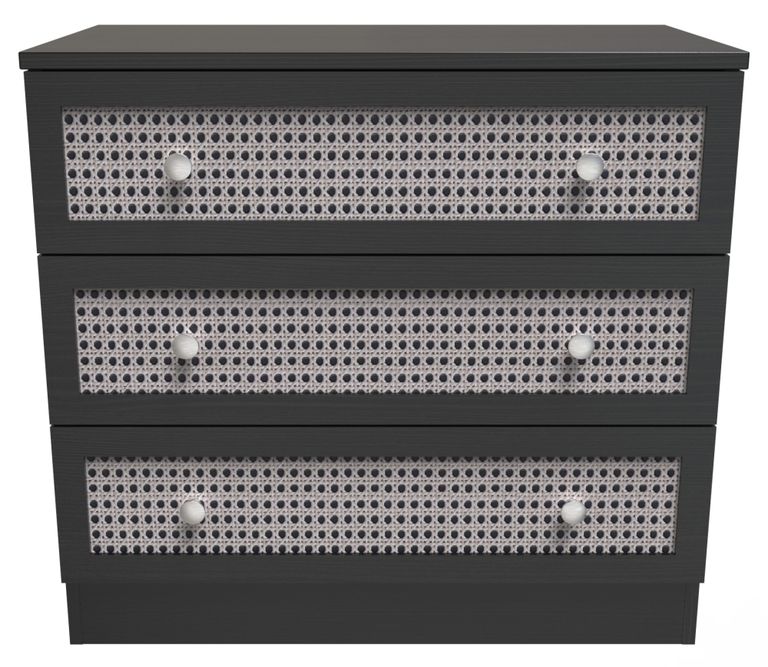 Rattan and Black Ash 3 Drawer Small Chest