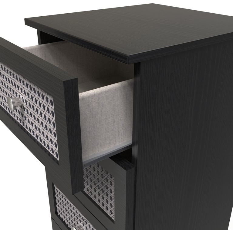 Rattan and Black Ash 4 Drawer Chest