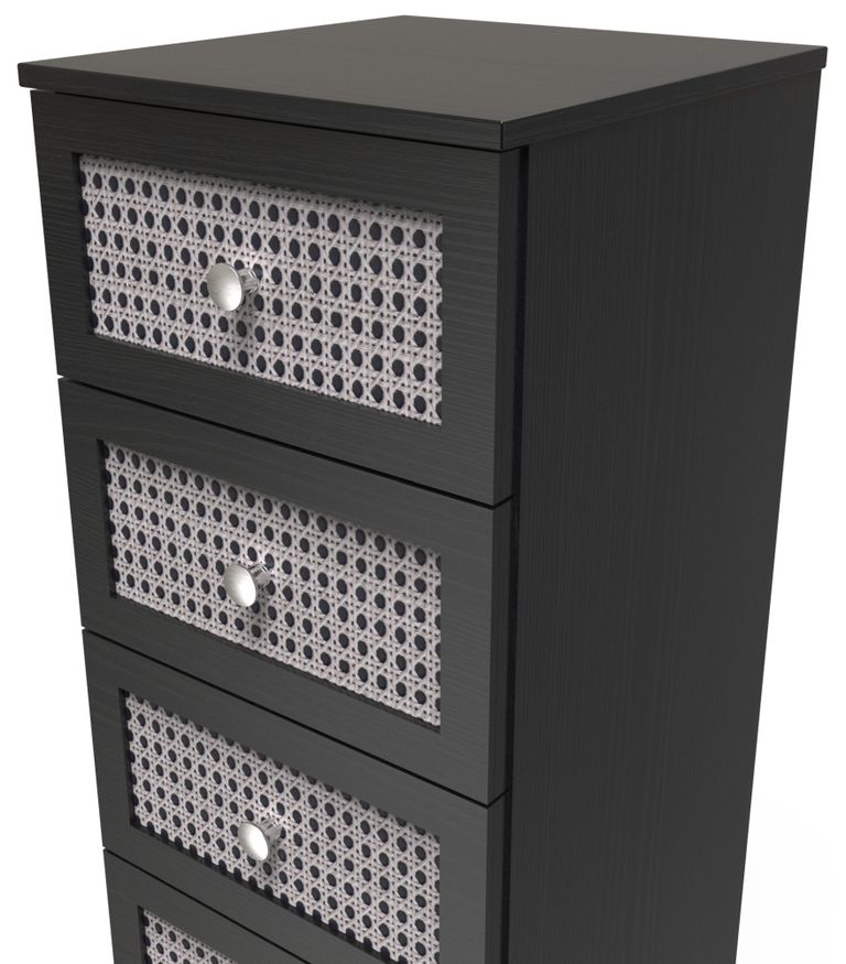 Rattan and Black Ash 4 Drawer Chest
