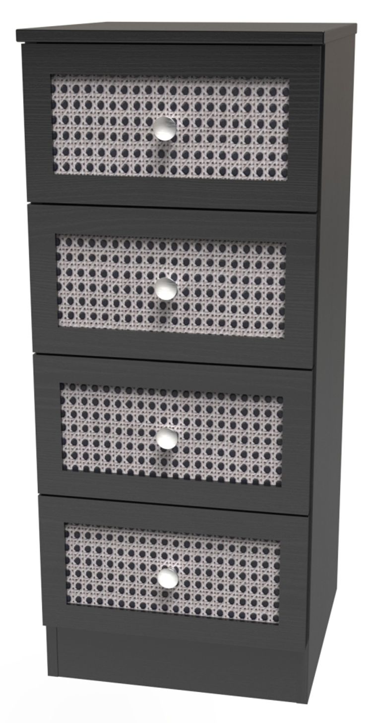 Rattan and Black Ash 4 Drawer Chest