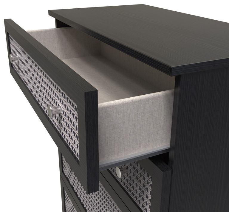 Rattan and Black Ash 4 Drawer Deep Chest