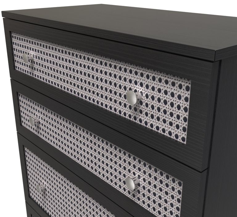 Rattan and Black Ash 4 Drawer Deep Chest