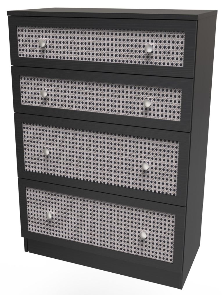 Rattan and Black Ash 4 Drawer Deep Chest