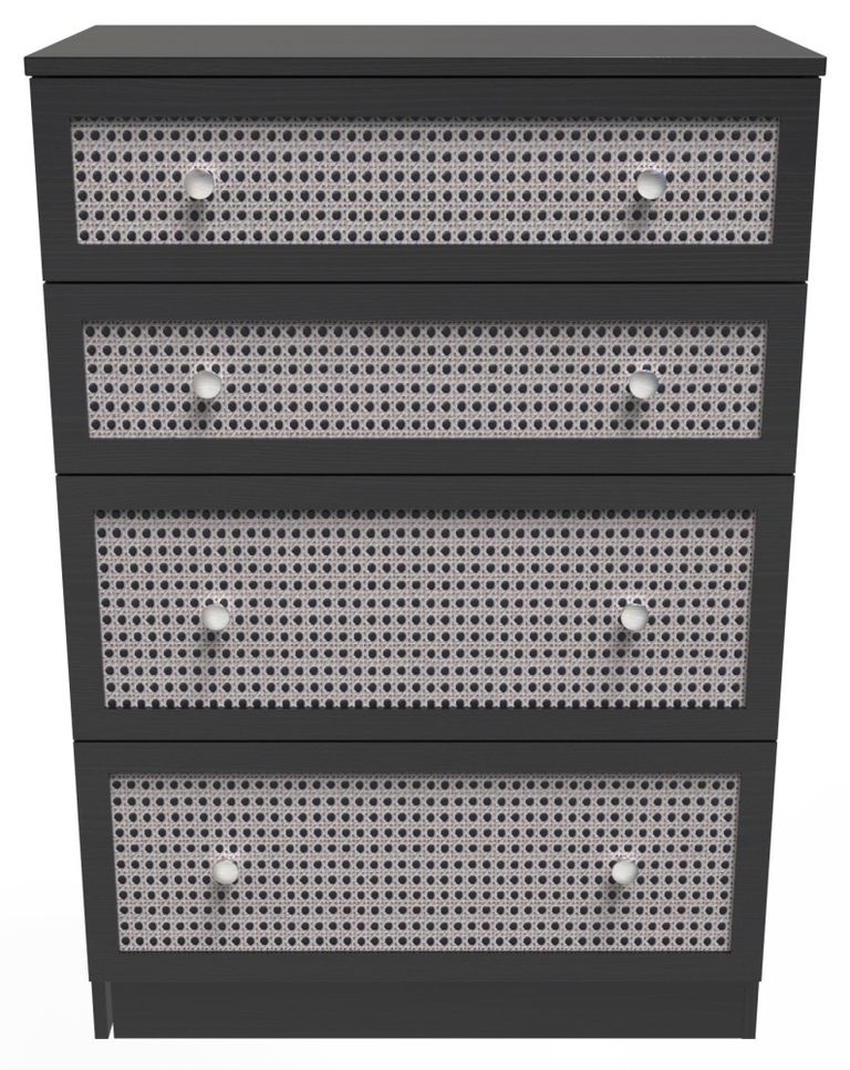 Rattan and Black Ash 4 Drawer Deep Chest