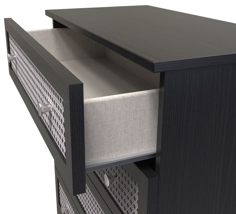 Rattan and Black Ash 5 Drawer Chest