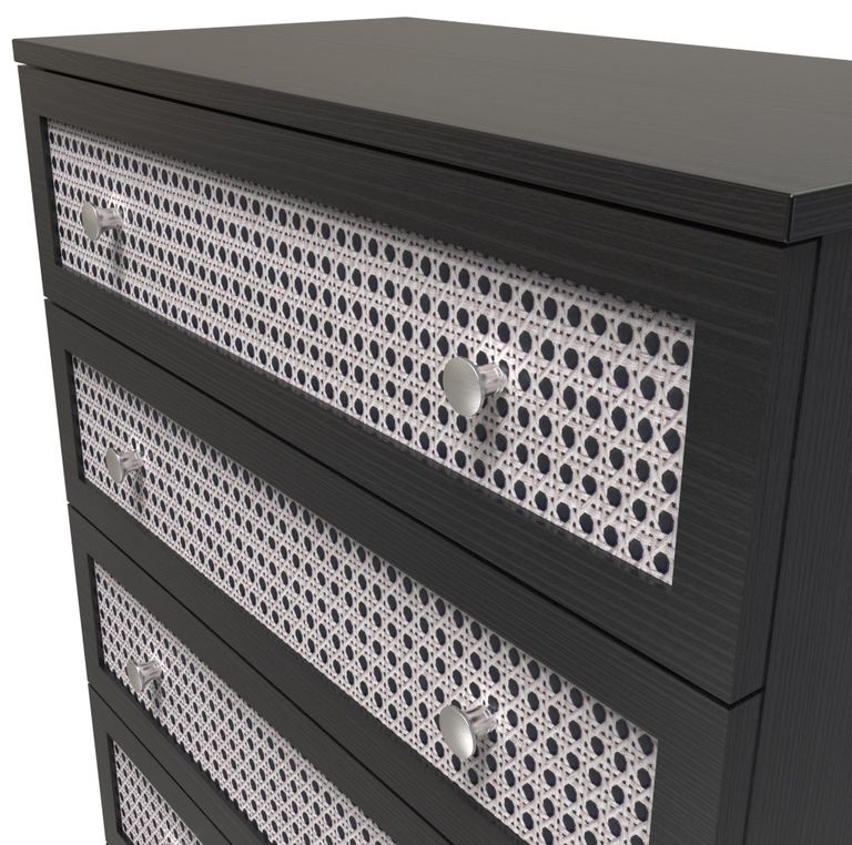 Rattan and Black Ash 5 Drawer Chest