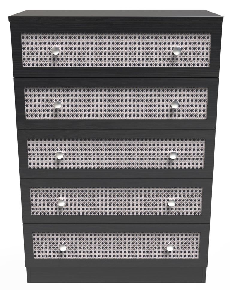 Rattan and Black Ash 5 Drawer Chest