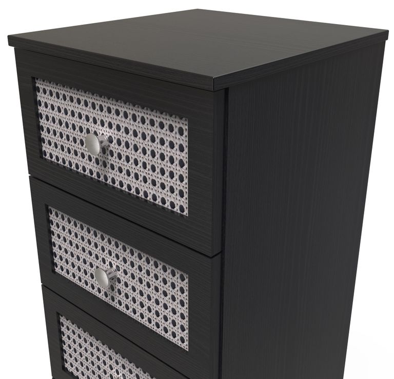 Rattan and Black Ash 5 Drawer Narrow Chest