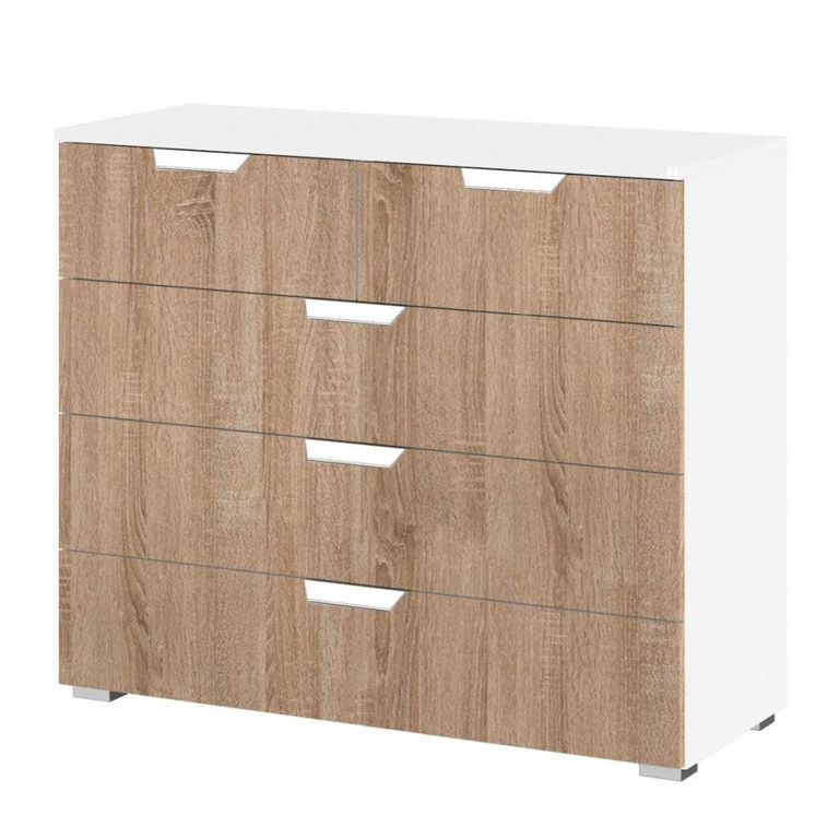 Rauch Aditio 3+2 Drawer Chest - Alpine White and Sonoma Oak