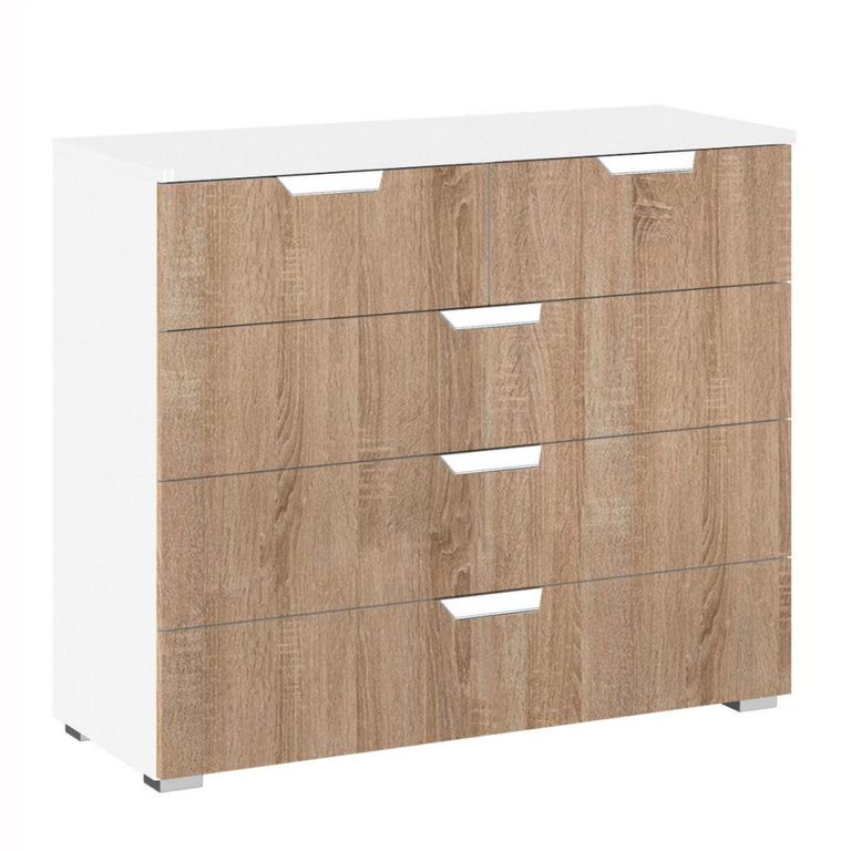 Rauch Aditio 3+2 Drawer Chest - Alpine White and Sonoma Oak