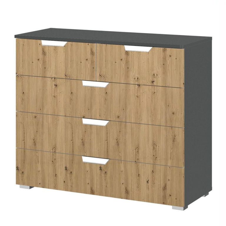 Rauch Aditio 3+2 Drawer Chest - Metallic Dark Grey and Artisan Oak