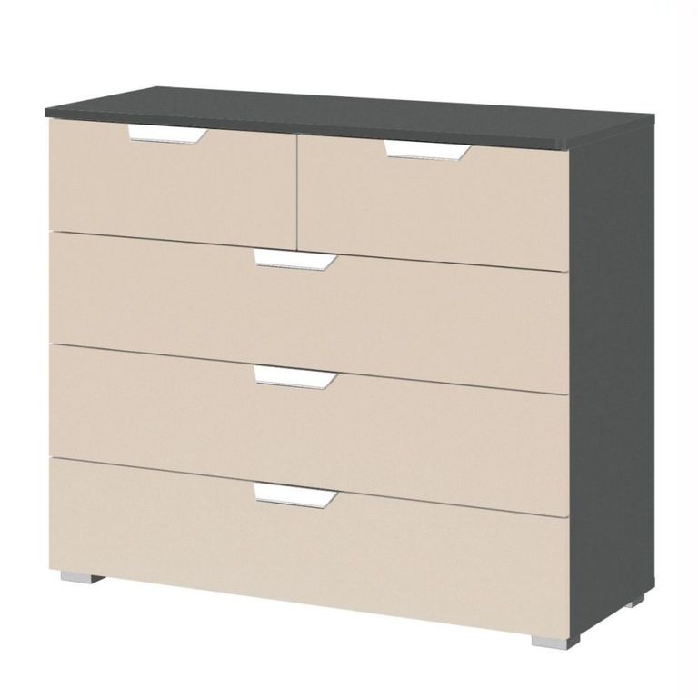 Rauch Aditio 3+2 Drawer Chest - Metallic Dark Grey and Champagne