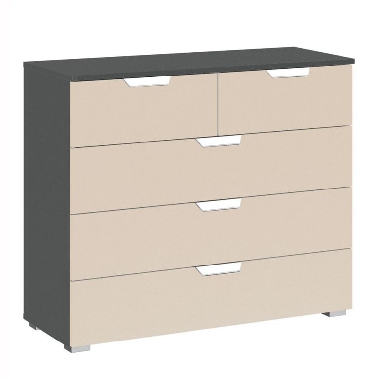 Rauch Aditio 3+2 Drawer Chest - Metallic Dark Grey and Champagne