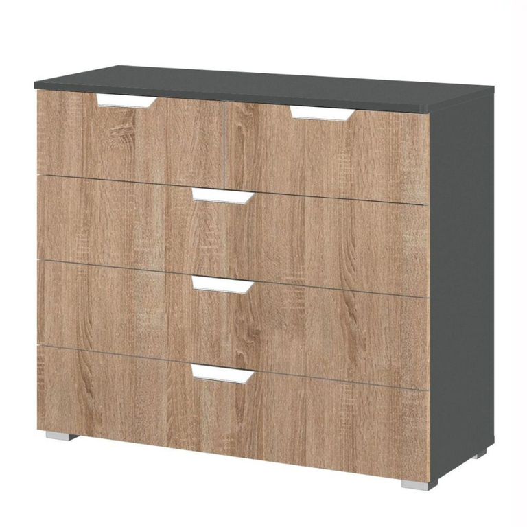 Rauch Aditio 3+2 Drawer Chest - Metallic Dark Grey and Sonoma Oak