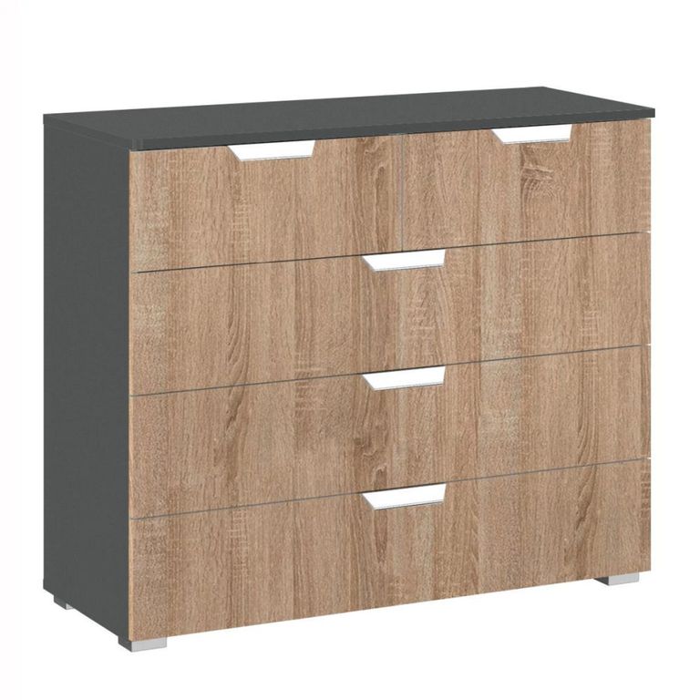Rauch Aditio 3+2 Drawer Chest - Metallic Dark Grey and Sonoma Oak