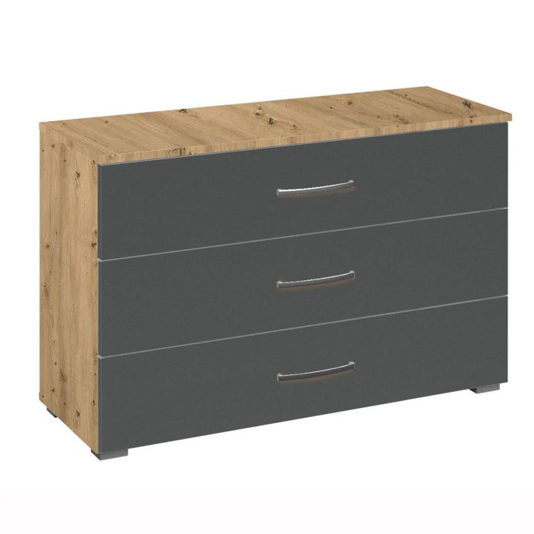 Rauch Aditio 3 Drawer Wide Chest - Artisan Oak and Metallic Dark Grey