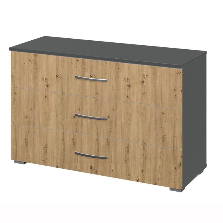 Rauch Aditio 3 Drawer Wide Chest - Metallic Dark Grey and Artisan Oak