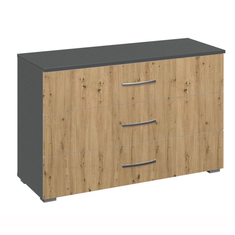 Rauch Aditio 3 Drawer Wide Chest - Metallic Dark Grey and Artisan Oak