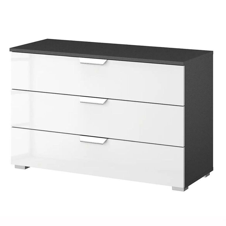 Rauch Aditio 3 Drawer Wide Chest - Metallic Dark Grey and White High Gloss