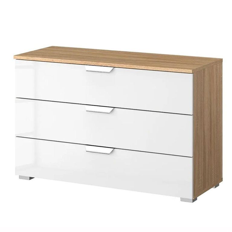 Rauch Aditio 3 Drawer Wide Chest - Sonoma Oak and White High Gloss