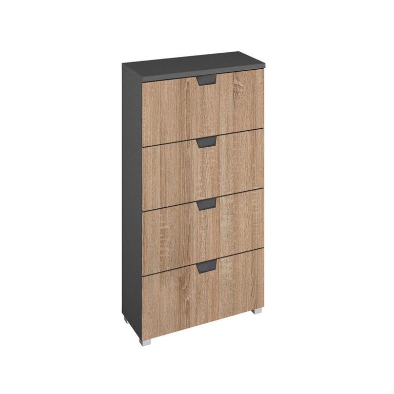 Rauch Aditio 4 Drawer Narrow Chest - Metallic Dark Grey and Sonoma Oak