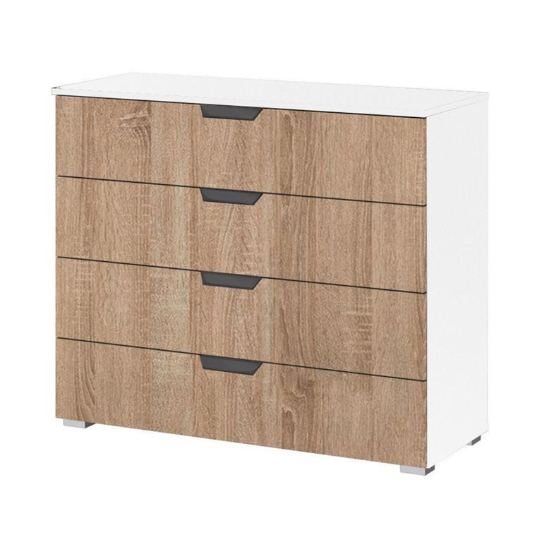 Aditio Wide Chest - 4 Drawer - Alpine White & Sonoma Oak