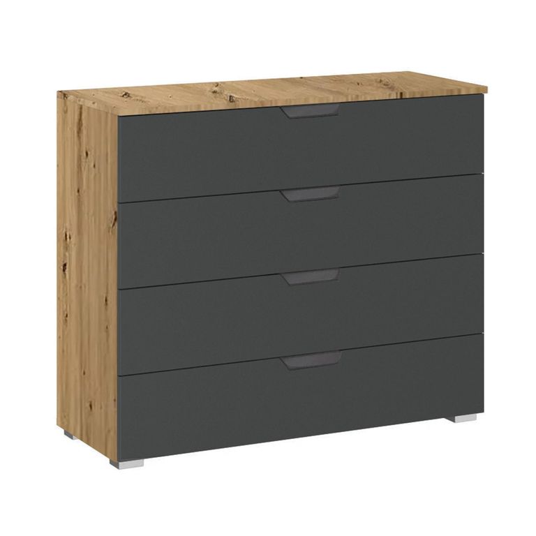 Aditio Wide Chest - 4 Drawer - Artisan Oak & Metallic Dark Grey