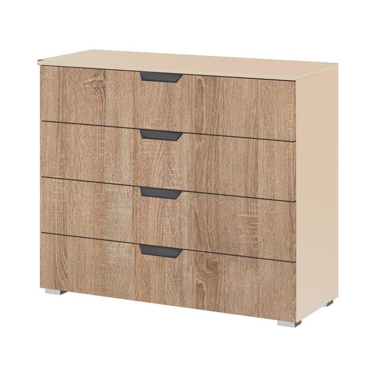 Aditio Wide Chest - 4 Drawer - Champagne & Sonoma Oak