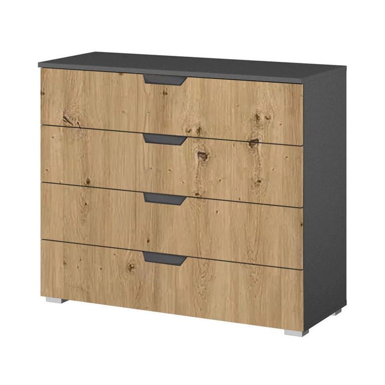 Aditio Wide Chest - 4 Drawer - Metallic Dark Grey & Artisan Oak