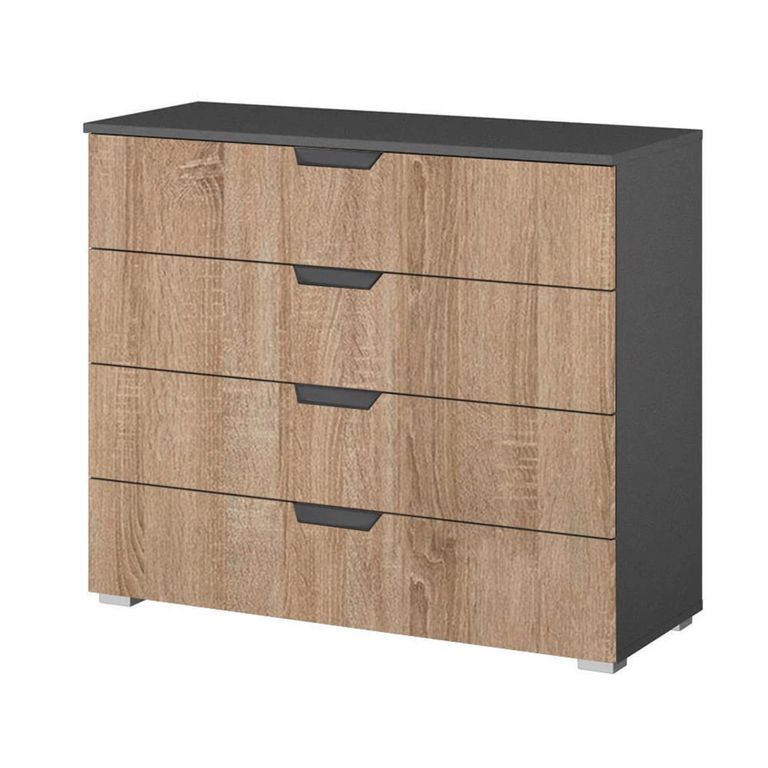 Aditio Wide Chest - 4 Drawer - Metallic Dark Grey & Sonoma Oak