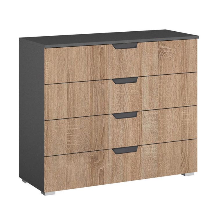Aditio Wide Chest - 4 Drawer - Metallic Dark Grey & Sonoma Oak