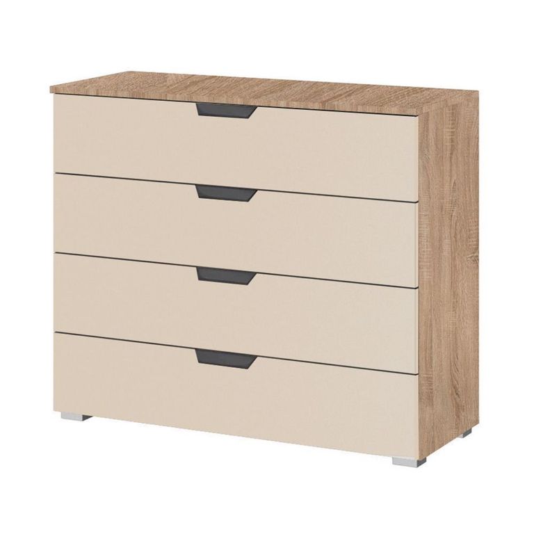 Aditio Wide Chest - 4 Drawer - Sonoma Oak & Champagne