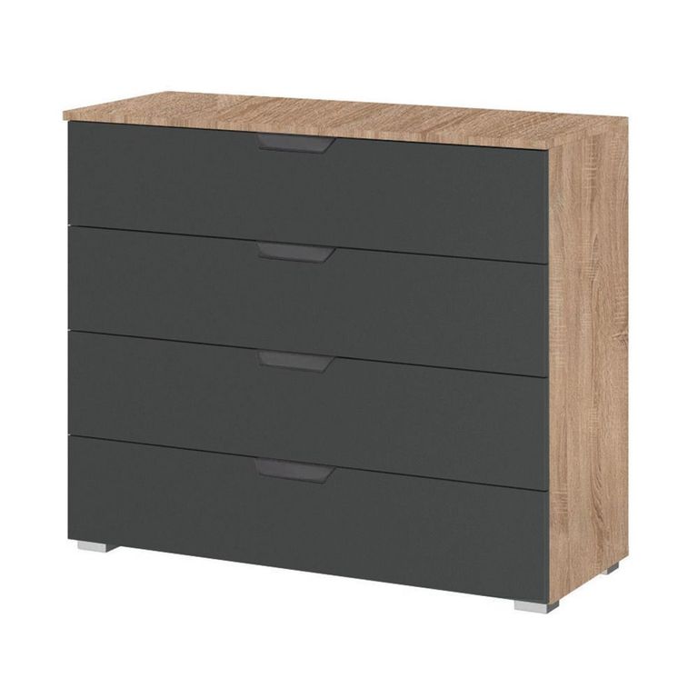 Aditio Wide Chest - 4 Drawer - Sonoma Oak & Metallic Dark Grey