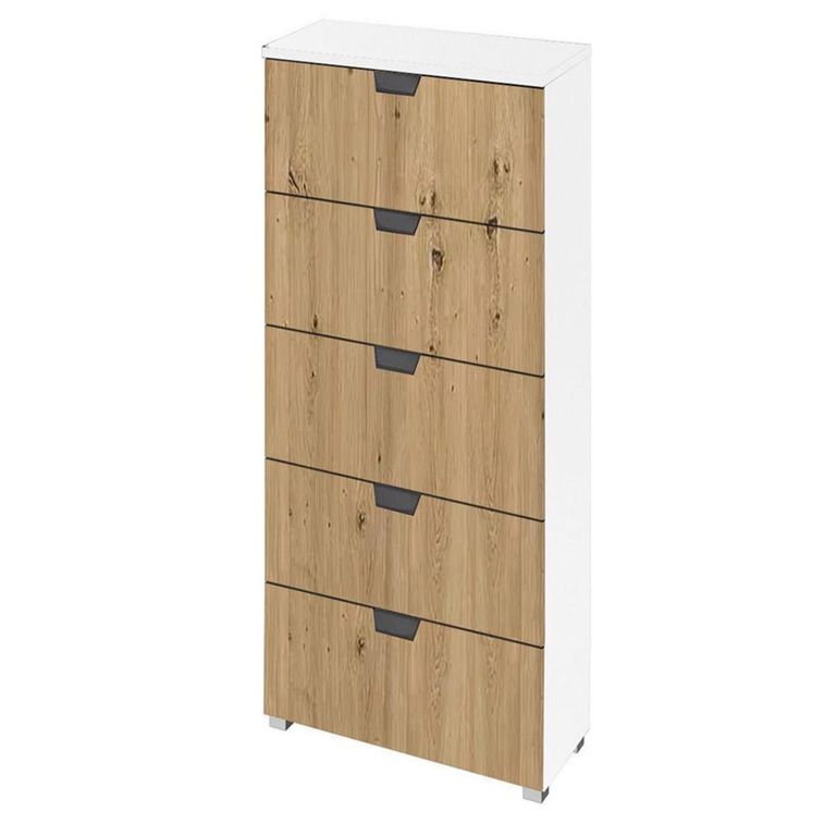 Aditio Tall Chest - 5 Drawer - Alpine White & Artisan Oak