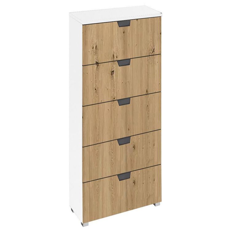 Aditio Tall Chest - 5 Drawer - Alpine White & Artisan Oak
